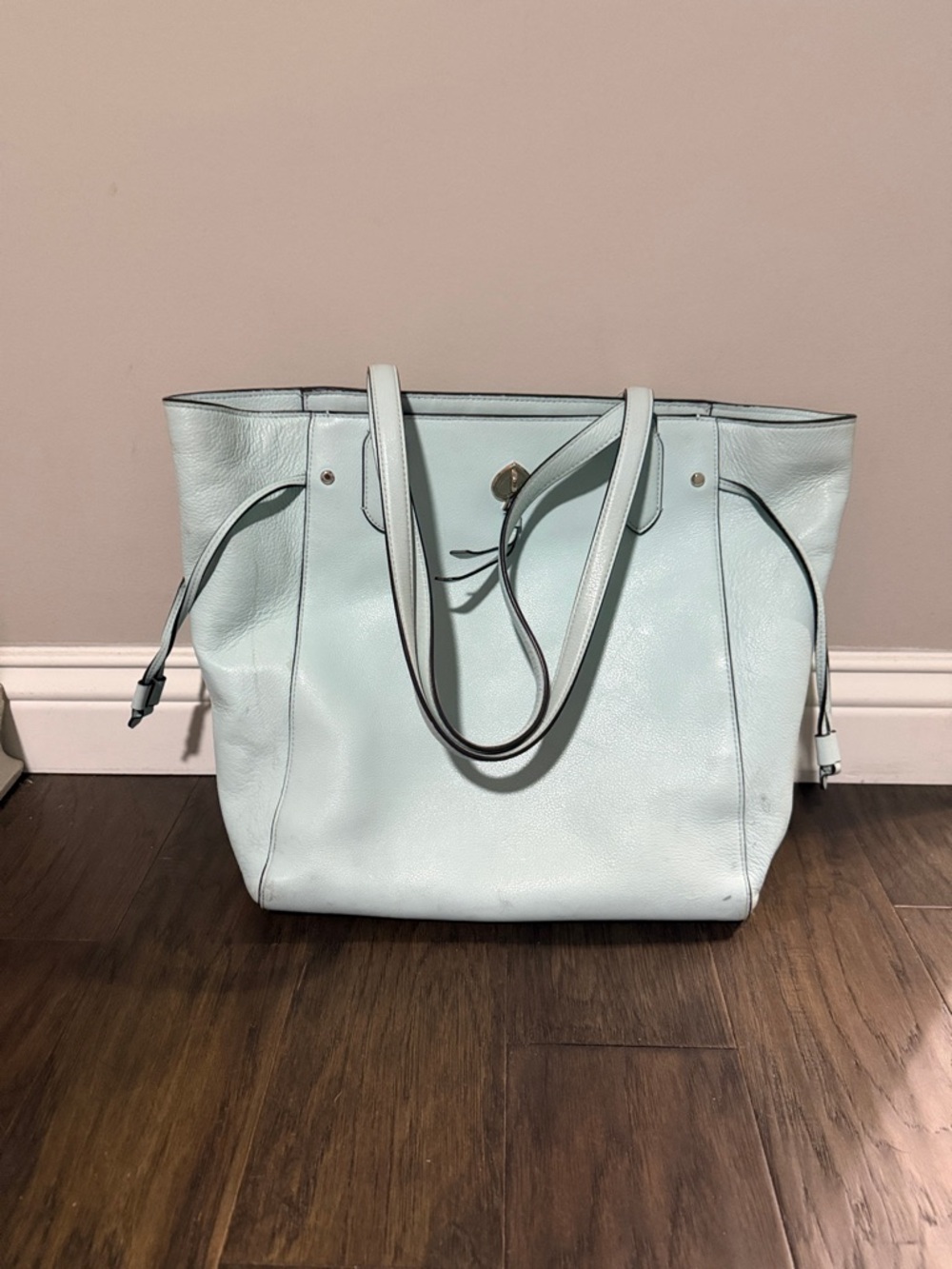 Elegant Light Blue Leather Tote Bag - Kate Spade Classic Everyday Carry